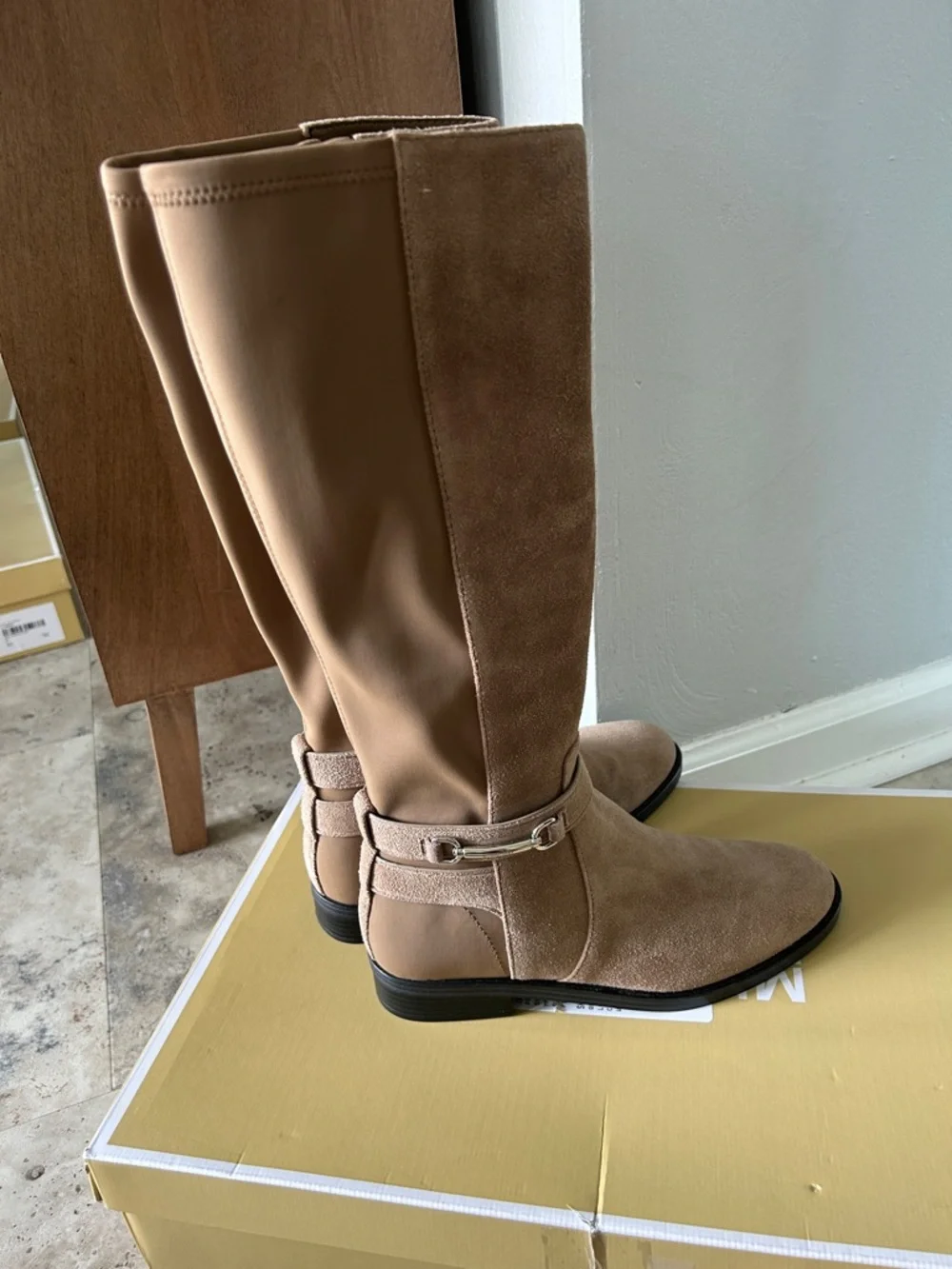 Michael Kors Carson flat‎ Tall Suede Riding Boots in Driftwood